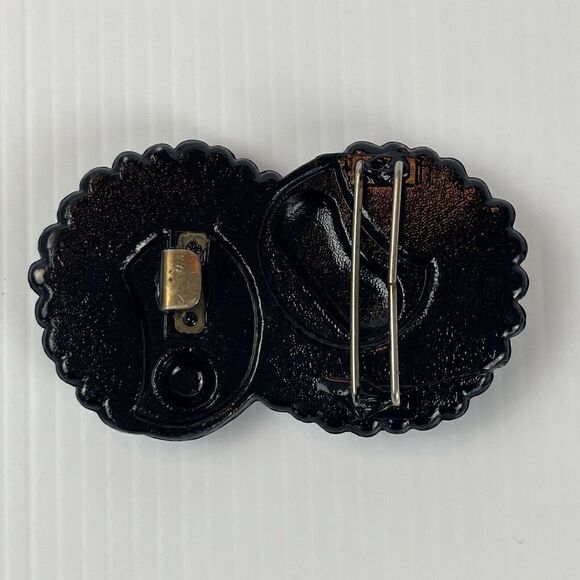 Vintage Belt Buckle Plastic Black Swirl Double Flower Shell Design - Picture 2 of 6